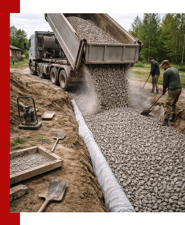 Гравий для дренажа с доставкой в Сызрани качественный и недорогой