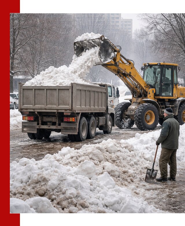 Вывоз снега грузовой техникой в Сызрани оперативно и чисто